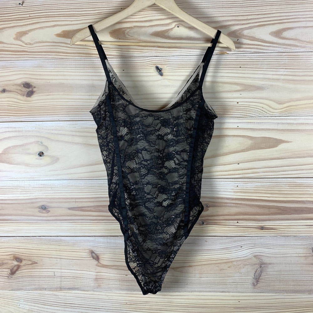 Topshop Bodysuit Womens 10 Lace Black Sheer Party Whimsigoth